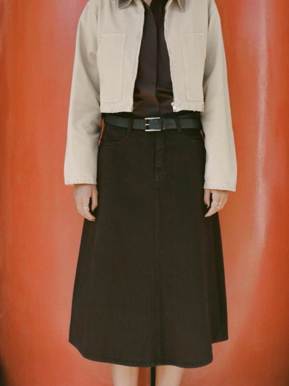 Zara Dark Brown A-Line Midi Skirt